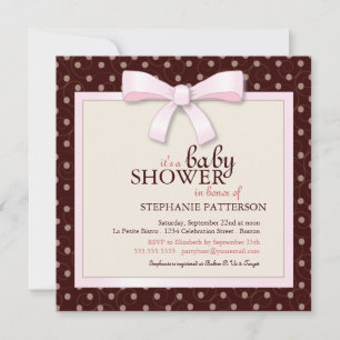 Rosa Bow Polka Dot Girl Baby Shower-inbjudan Inbjudningar