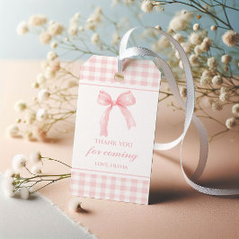 Rosa Bow-porslappt för babydusch tack. Presentetikett