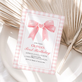 Rosa Bow preppy Coquette 1:a födelsedag Inbjudningar