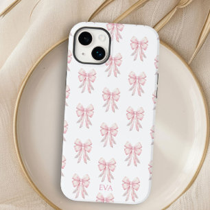 Rosa Bow Preppy Coquette Mönster Monogram Initiale