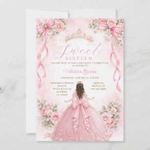 Rosa Bow Prinsessa Ballklänning Sweet Sixteen Föde Inbjudningar