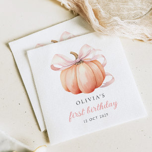 Rosa Bow Pumpkin 1:a födelsedagen Pappersservett