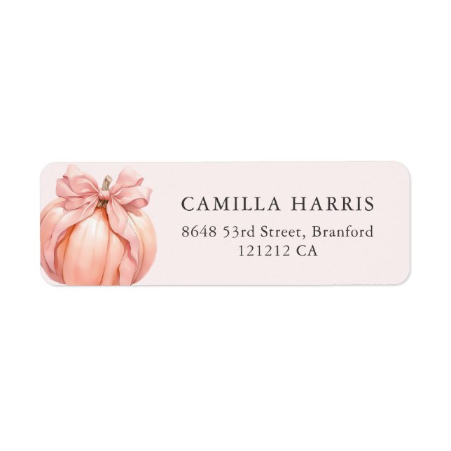 Rosa Bow Pumpkin-Adressetiketter Returadress Etikett (Framsidan)