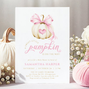 Rosa Bow Pumpkin Baby Shower Inbjudningar