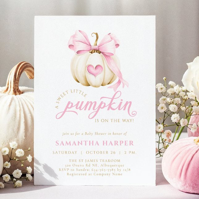 Rosa Bow Pumpkin Baby Shower Inbjudningar (Skapare uppladdad)