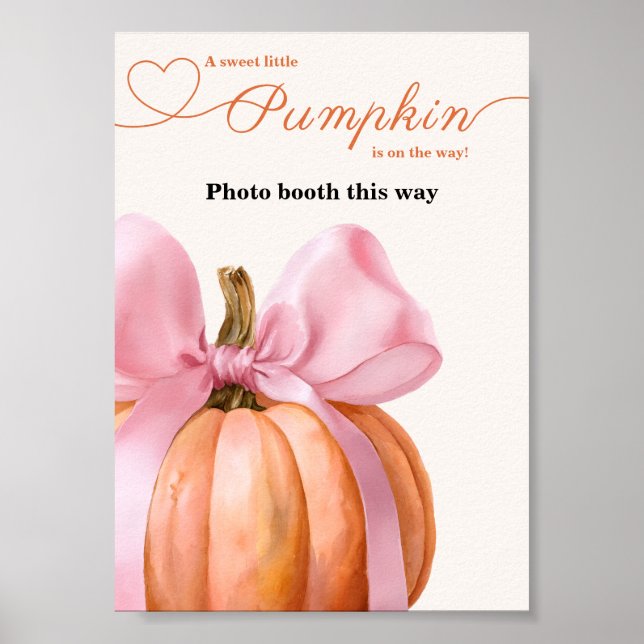 Rosa Bow Pumpkin Baby Shower "Photo Booth this way Poster (Framsidan)
