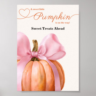 Rosa Bow Pumpkin Baby Shower "Sweet Treats Ahead" Poster