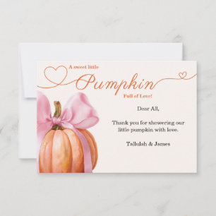 Rosa Bow Pumpkin Baby Shower Tack för ditt kort 🎀