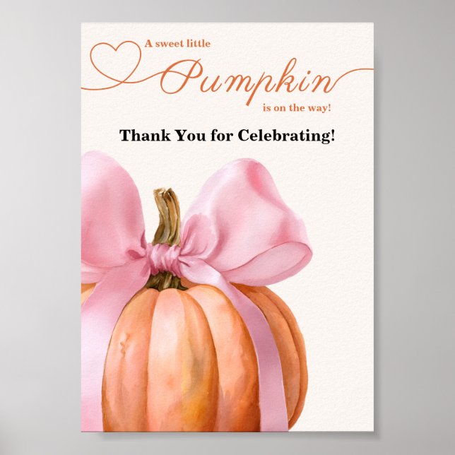 Rosa Bow Pumpkin Baby Shower "Tack Poster (Framsidan)