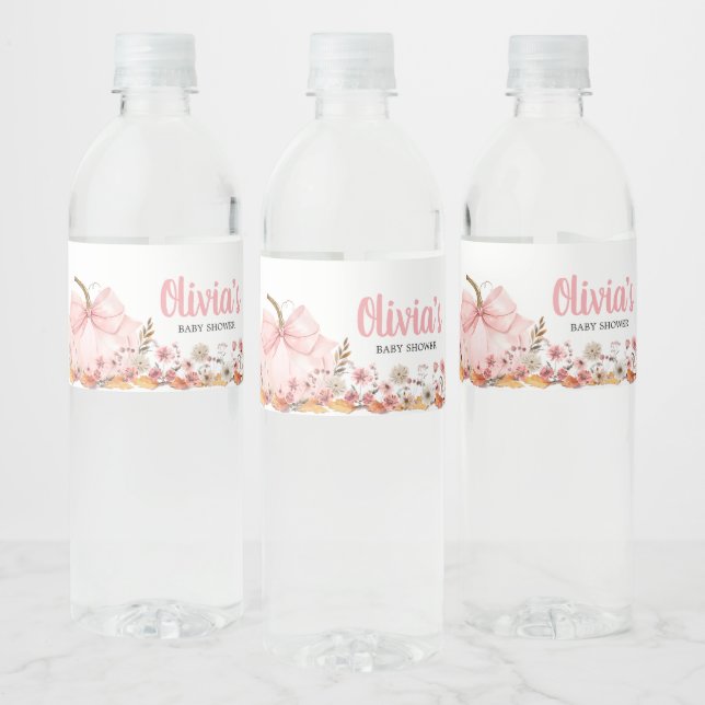 Rosa Bow Pumpkin Baby Shower Vattenflaskor Etikett (Flaskor)