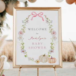 Rosa Bow Pumpkin Blommigt Baby Shower Välkomstskyl Poster