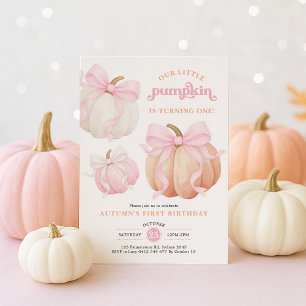 Rosa Bow Pumpkin Girl 1st Birthday Party Inbjudningar