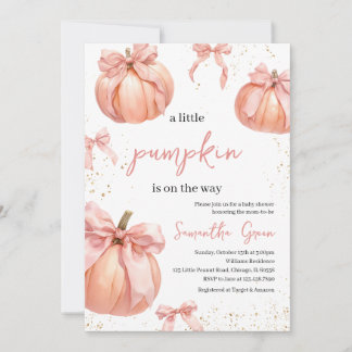 Rosa Bow Pumpkin Girl Baby Shower Inbjudningar