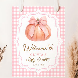 Rosa Bow Pumpkin Girl Baby Shower Välkommen Poster