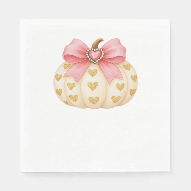Rosa Bow Pumpkin med Golden Hearts - Coquette Fal Pappersservett (Framsidan)