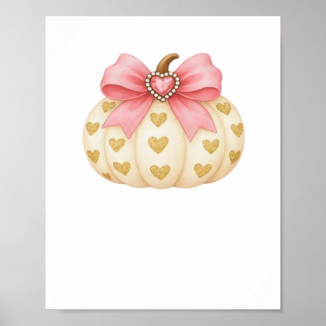 Rosa Bow Pumpkin med Golden Hearts - Coquette Fal Poster (Framsidan)