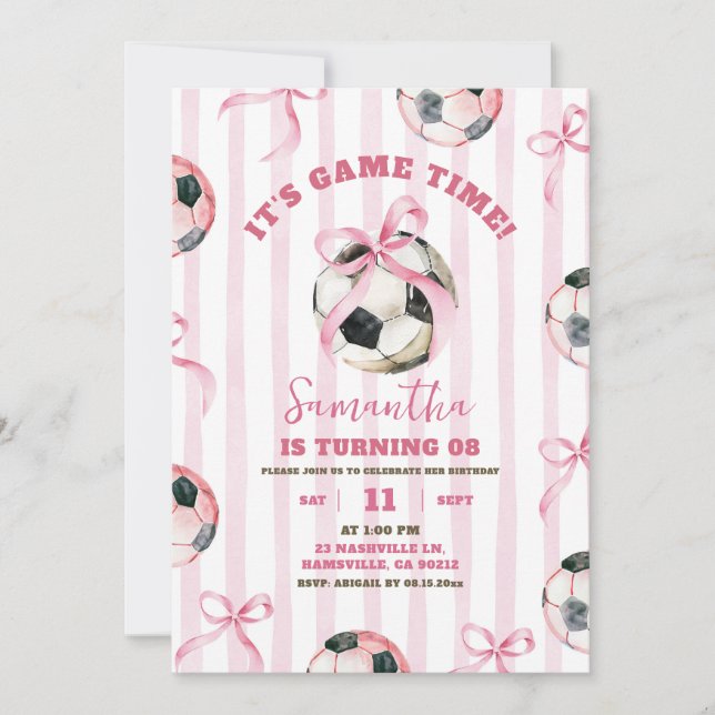 Rosa Bow Rand Girl Girl Game Time Birthday Inbjudningar (Framsida)