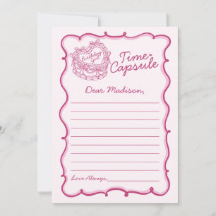 Rosa Bow Retro Coquette Cake Time Capsule Card Inbjudningar