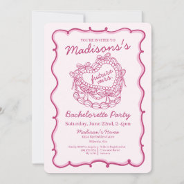 Rosa Bow Retro Heart Coquette Cake Bachelorette Inbjudningar
