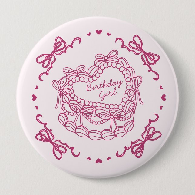Rosa Bow Retro Heart Coquette Cake Birthday Girl Knapp (Framsida)