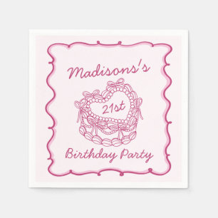 Rosa Bow Retro Heart Coquette Cake Birthday Pappersservett