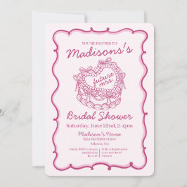 Rosa Bow Retro Heart Coquette Cake Möhippa Inbjudningar