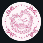 Rosa Bow Retro Heart Coquette Cake Tack Runt Klistermärke<br><div class="desc">Indulge i charmen från vår Retro Coquette Cake Collection. Den här körsbärssöta enembeln har en hjärtformad coquettekaka i vintage, försedd med rosa coquette-knärör och söt smörgräddicering, som fångar essensen av klassisk romantik. Perfekt för dem som kärlek har en aning nostalgiskt sött, denna samling tillför en lekfull och elegant till alla...</div>