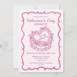 Rosa Bow Retro Heart Coquette Cake Valentine Inbjudningar