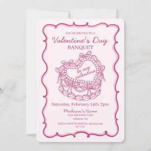 Rosa Bow Retro Heart Coquette Cake Valentine Inbjudningar
