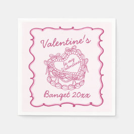 Rosa Bow Retro Heart Coquette Cake Valentiness Pappersservett