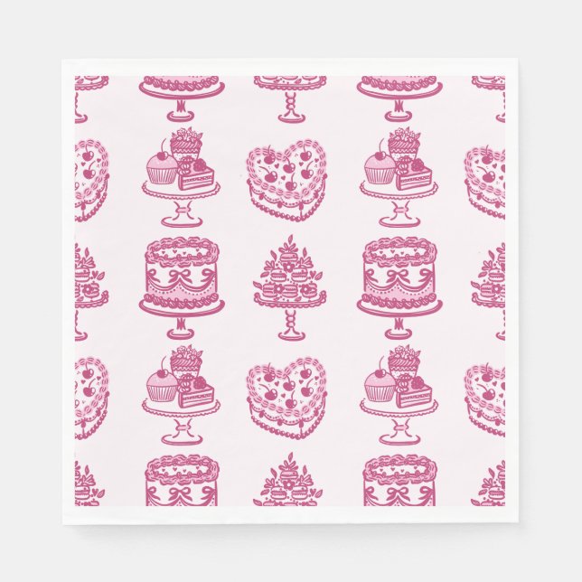 Rosa Bow Retro Heart Coquette Cake Valentiness Pappersservett (Framsidan)