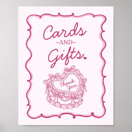 Rosa Bow Retro Heart Coquette-kort och gåvor Poster