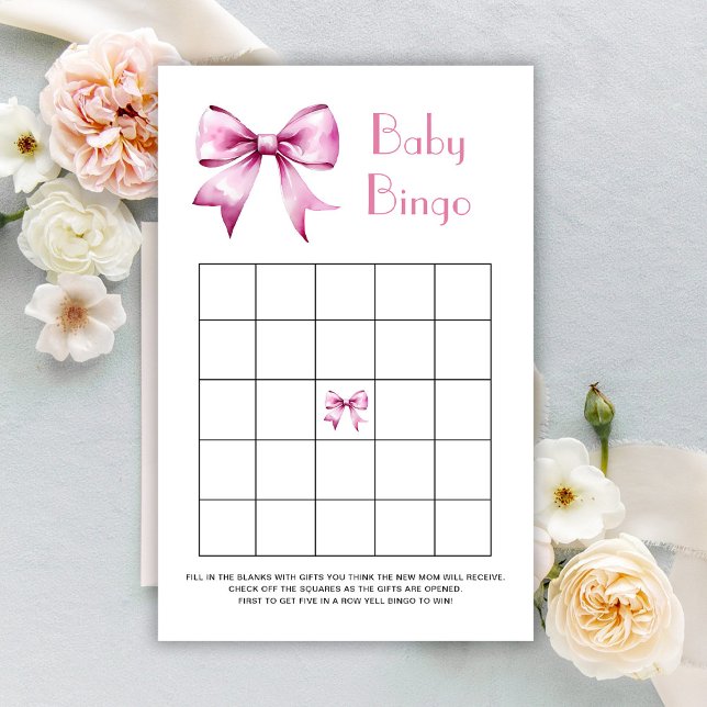 Rosa Bow Ribbon Baby Bingo-spel (Skapare uppladdad)