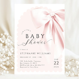 Rosa Bow Ribbon Baby Shower Inbjudningar
