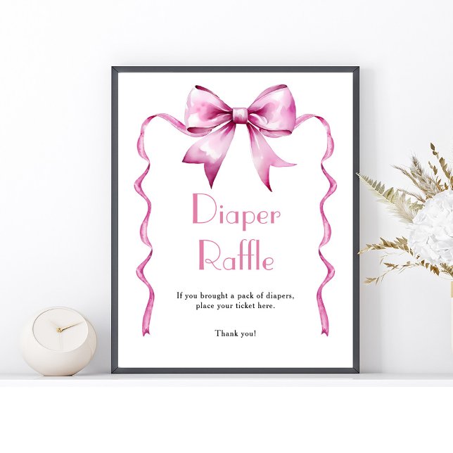 Rosa Bow Ribbon Diaper Raffle Poster (Skapare uppladdad)