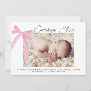 Rosa Bow Ribbon Flicka Namnteckning och foto Tack Kort