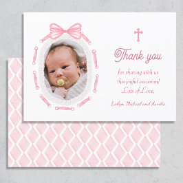 Rosa Bow Ribbon Ram Baptism - tack för ditt kort