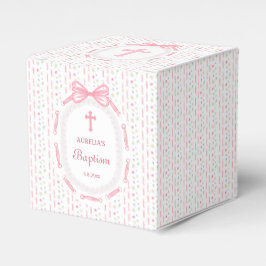 Rosa Bow Ribbon Ram Blommigt Baptism Cube Presentaskar