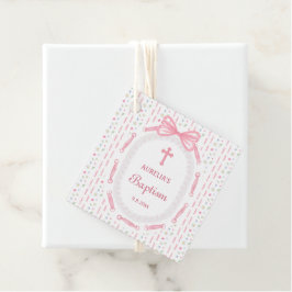 Rosa Bow Ribbon Ram Blommigt Baptism Gåvor Etiketter