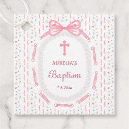 Rosa Bow Ribbon Ram Blommigt Baptism Gåvor Etiketter