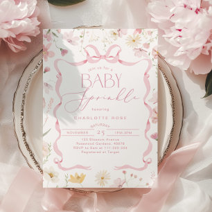 Rosa Bow ribbon ram Wildblomma Baby Sprinkle Inbjudningar
