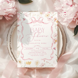Rosa Bow ribbon ram Wildblomma Flicka Shower Inbjudningar
