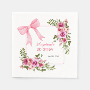 Rosa Bow Ro Blommigt Greenery Girls Birthday Pappersservett