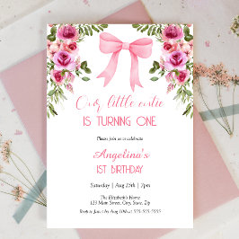 Rosa Bow Ro Blommigt Little Cutie Birthday Inbjudningar
