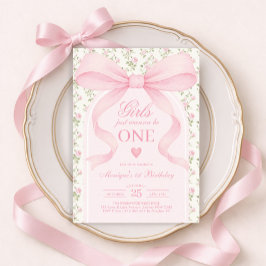 Rosa Bow Rose Flicka Vill Vara En 1-årsdag Inbjudningar