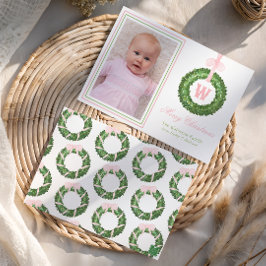 Rosa Bow Sash jul Monogram Utandning Julkort