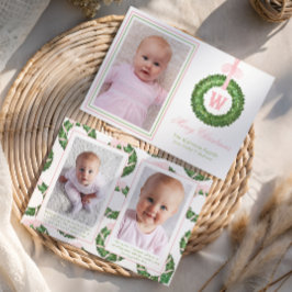 Rosa Bow Sash jul Monogram Utandning Julkort