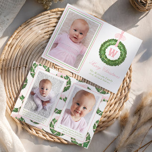 Rosa Bow Sash jul Monogram Utandning Julkort