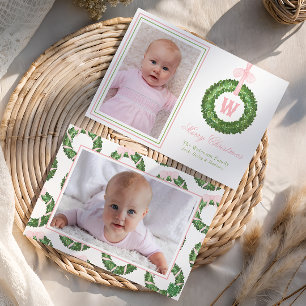 Rosa Bow Sash jul Monogram Utandning Julkort