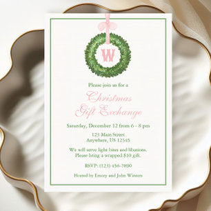 Rosa Bow Sash jul Monogram Utandning Party Inbjudningar